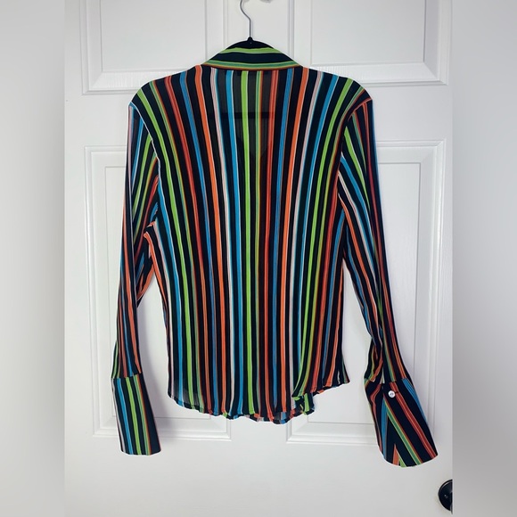 Violet & Claire 90’s Style Rainbow Button Up Blouse - Picture 3 of 6